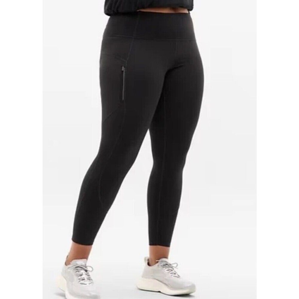 Athleta Rainier High Rise Tight Leggings Black Workout Run NEW 3X zip pockets